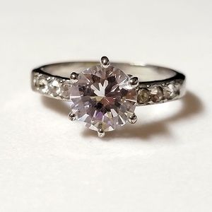 Engagement Style Fashion Ring Silver Tone Simulated Diamond